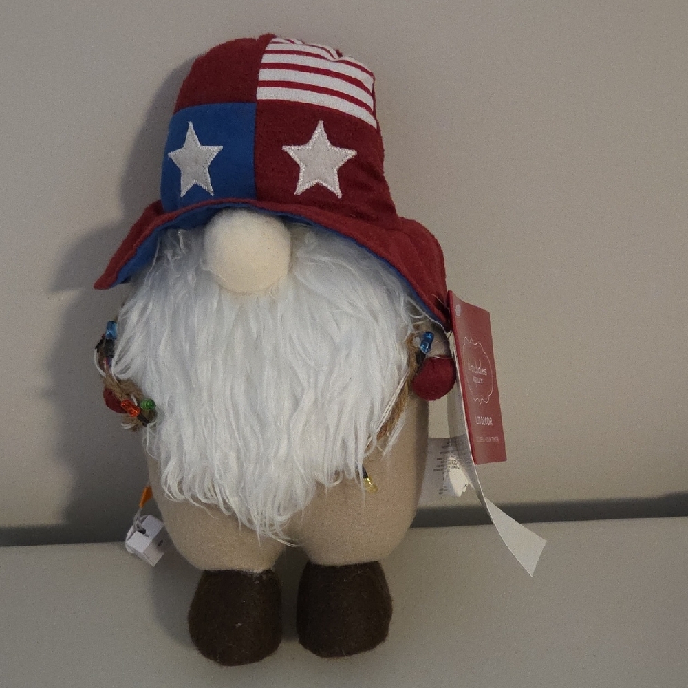 Cute Patriotic Santa Gnome - Lights Up